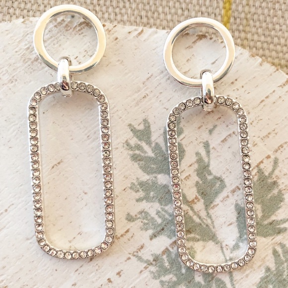 Geometric Pave Crystal Drop Earrings - Picture 2 of 2